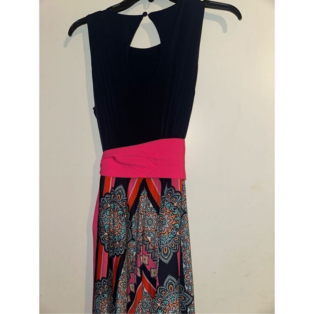 Anthropologie 12 Eliza J Scarf Print Jersey Crêpe De Chine Maxi Dress pink black